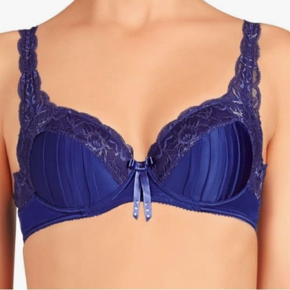 NWOT Pleasure State contour plunge lightly padded push-up satin and lace bra - Picture 9 of 9